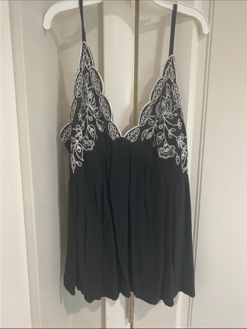 love on a hanger Black Cami with White Floral Embroidery